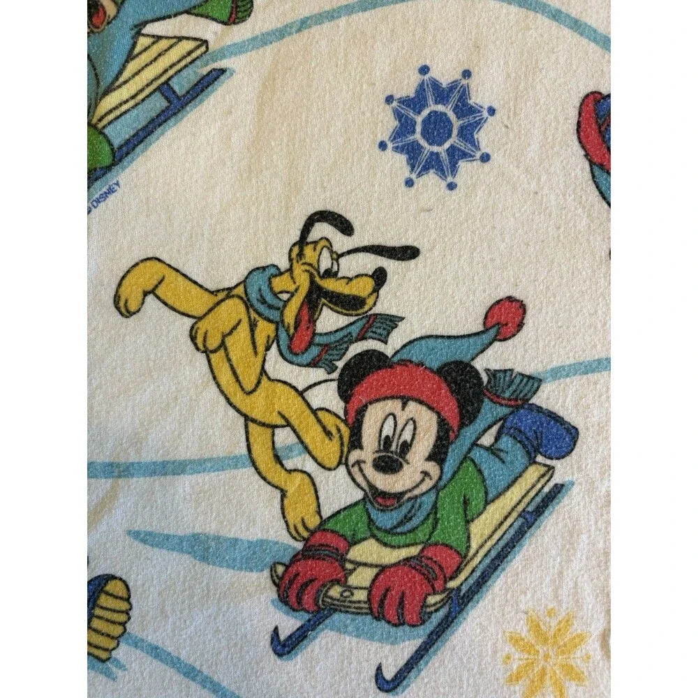 VTG 90s Disney Mickey Mouse Twin Flannel Sheet Set Winter Pluto Donald 3 piece